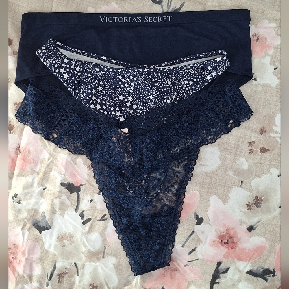 Assortment of 3 Victoria's Secret Panties Size XXL in Blue Hipster Thong Lace